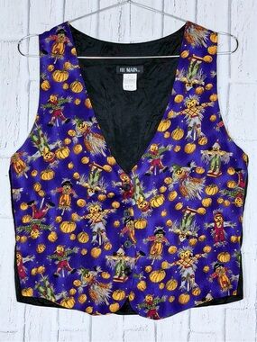 🎃 Vintage 111 MAIN Halloween Pumpkin Scarecrow Vest Medium Made in USA